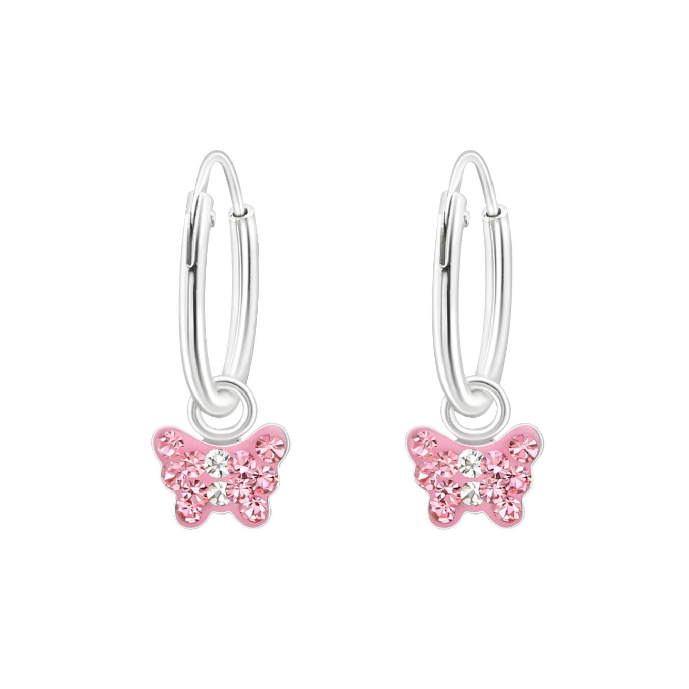 Butterfly Hoop Earrings- Pink Sterling Silver Sleepers