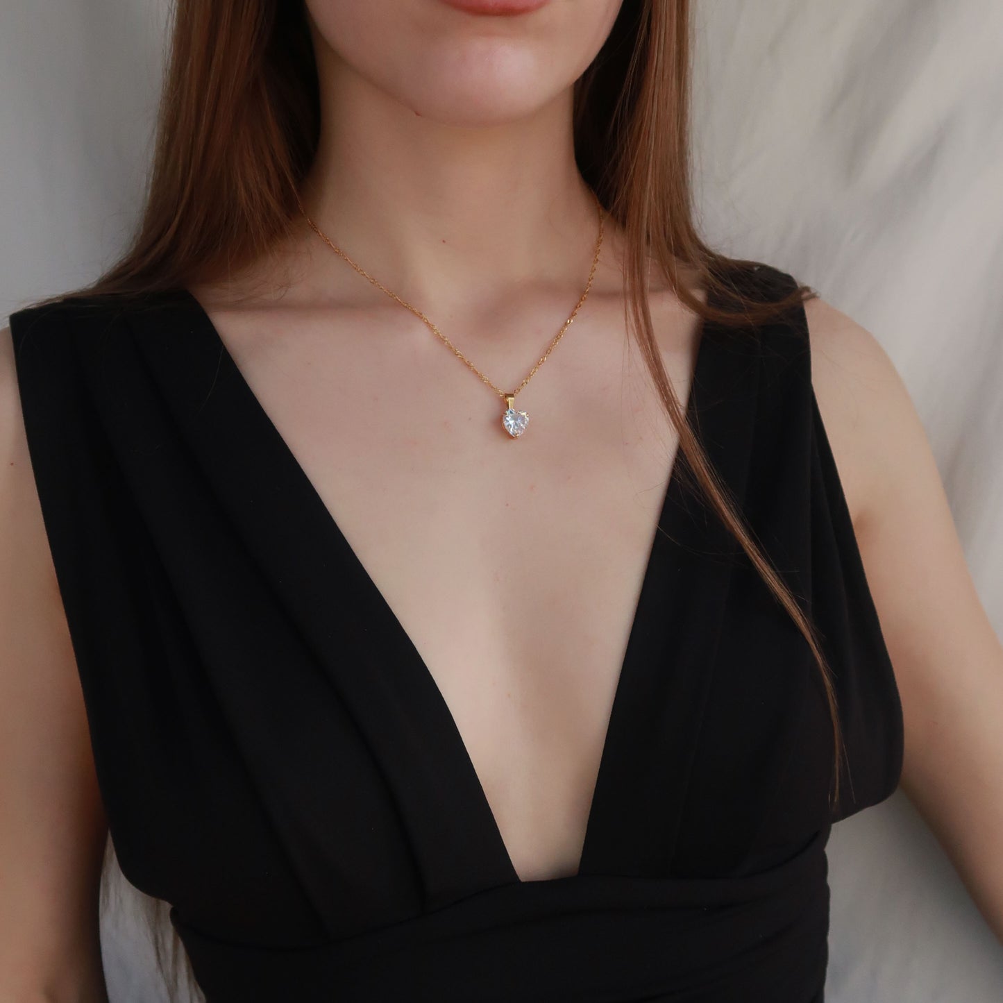 Sparkle Heart Gem - Gold Singapore Chain Heart Necklace