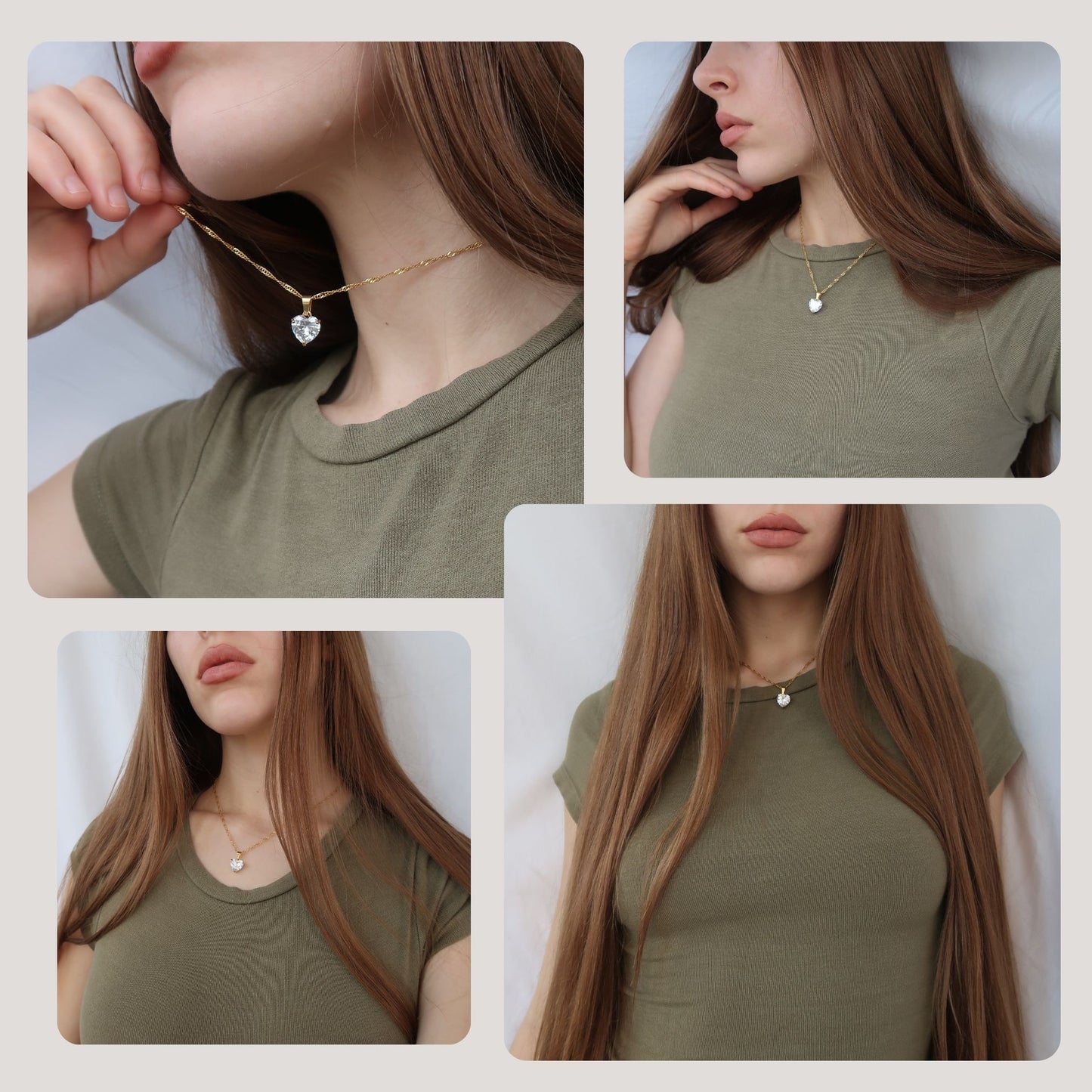 Sparkle Heart Gem - Gold Singapore Chain Heart Necklace