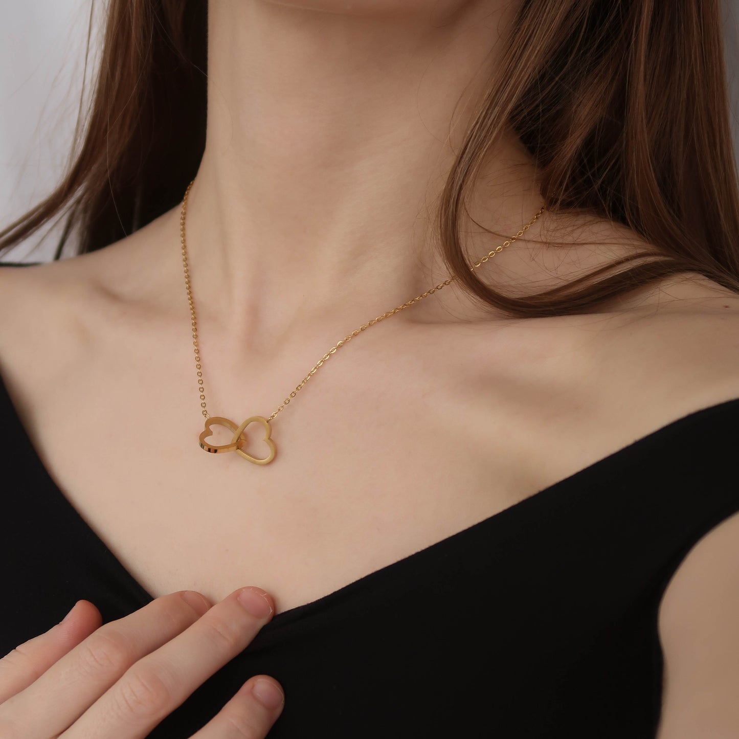 Gold Heart Link Necklace (45cm) - Made from Stainless Steel