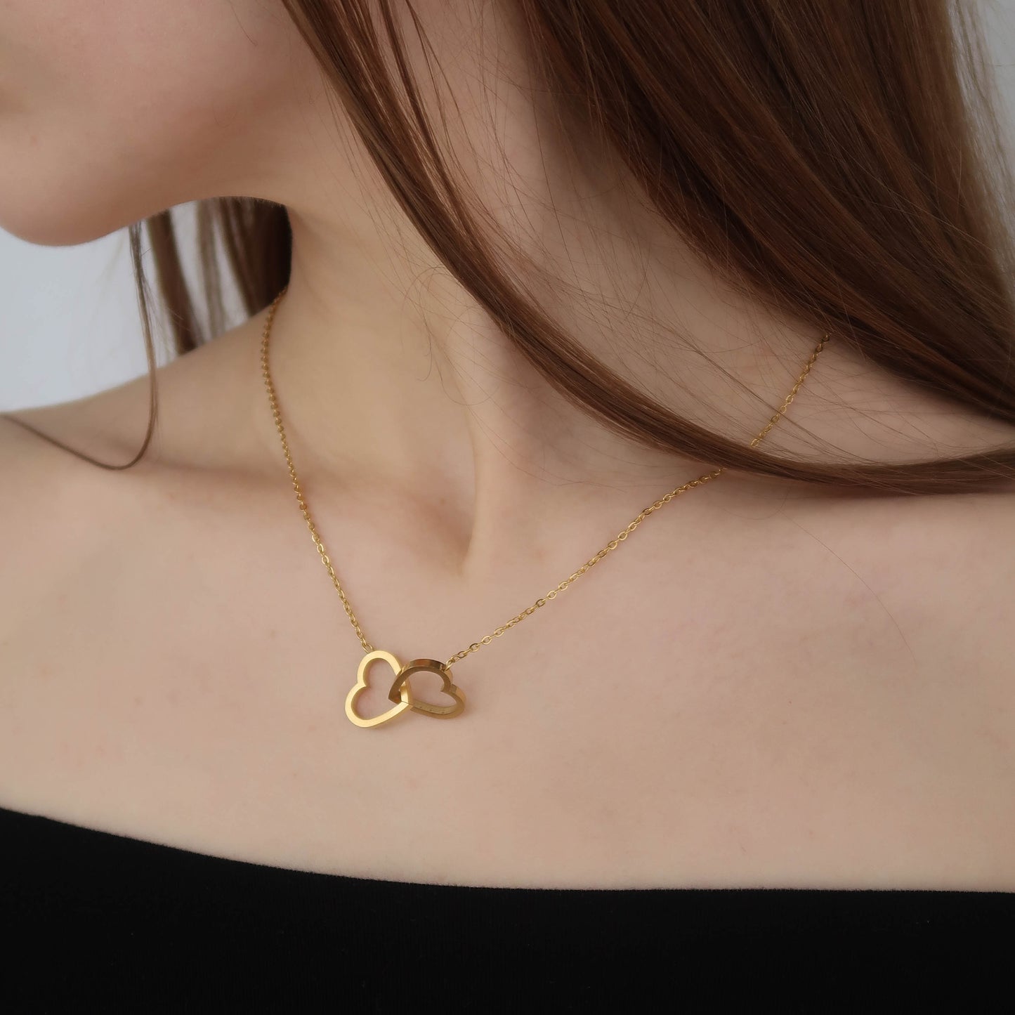 Gold Heart Link Necklace (45cm) - Made from Stainless Steel