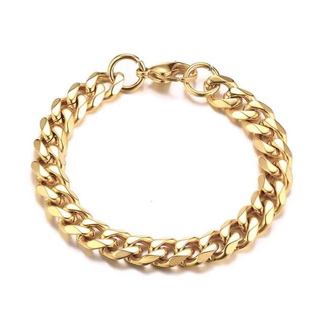 Gold Curb Chain Cuban Link 11mm Bracelet for Men, Women, Unisex
