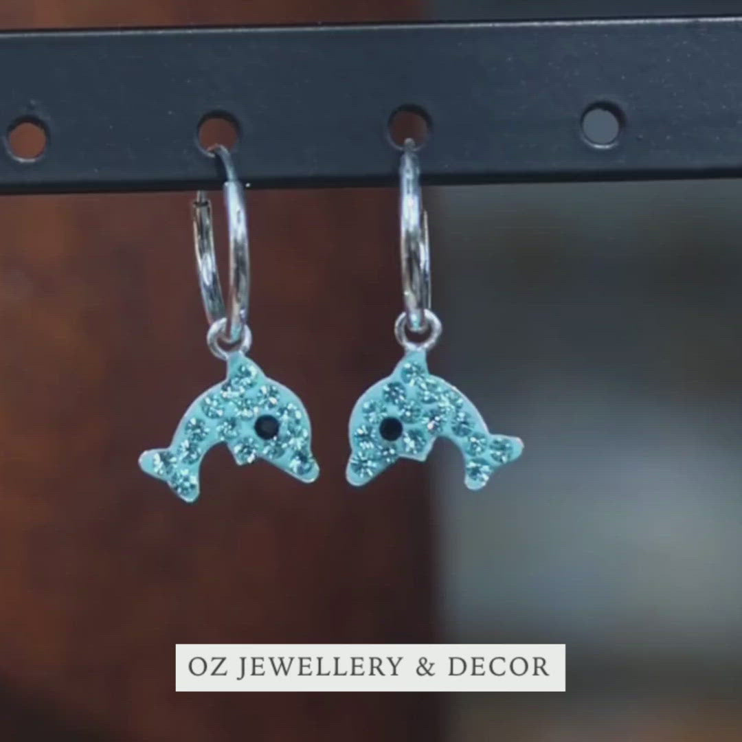 Load and play video in Gallery viewer, Dolphin Earrings - Sparkling Sterling Silver Sleepers