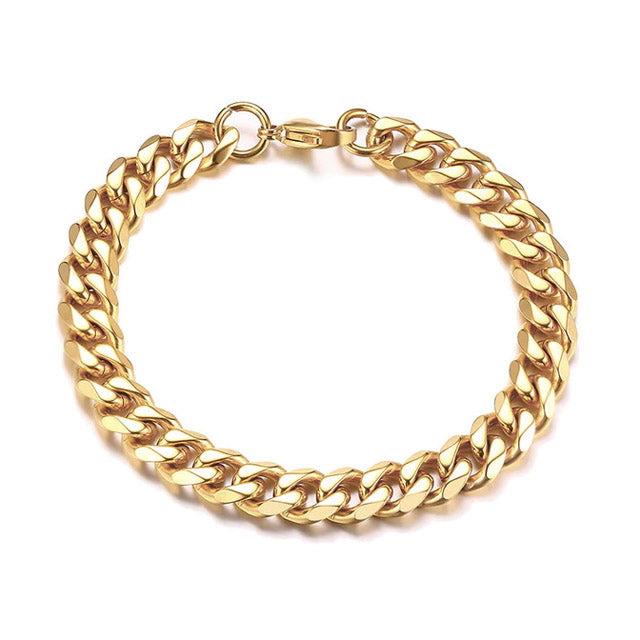 Gold Curb Chain Cuban Link 9mm Bracelet for Men, Women, Unisex