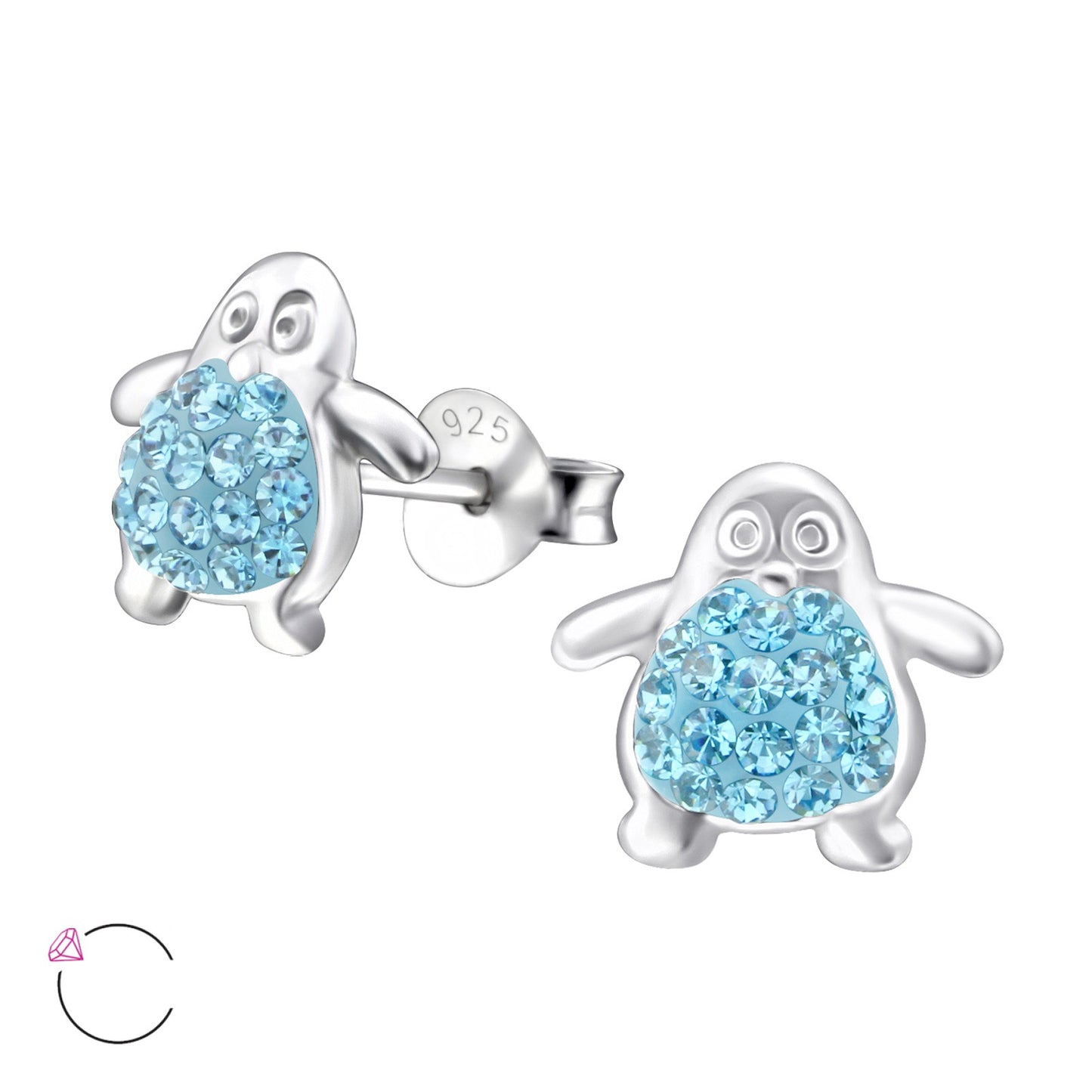 Children's Blue Penguin Stud Earrings - Sterling Silver
