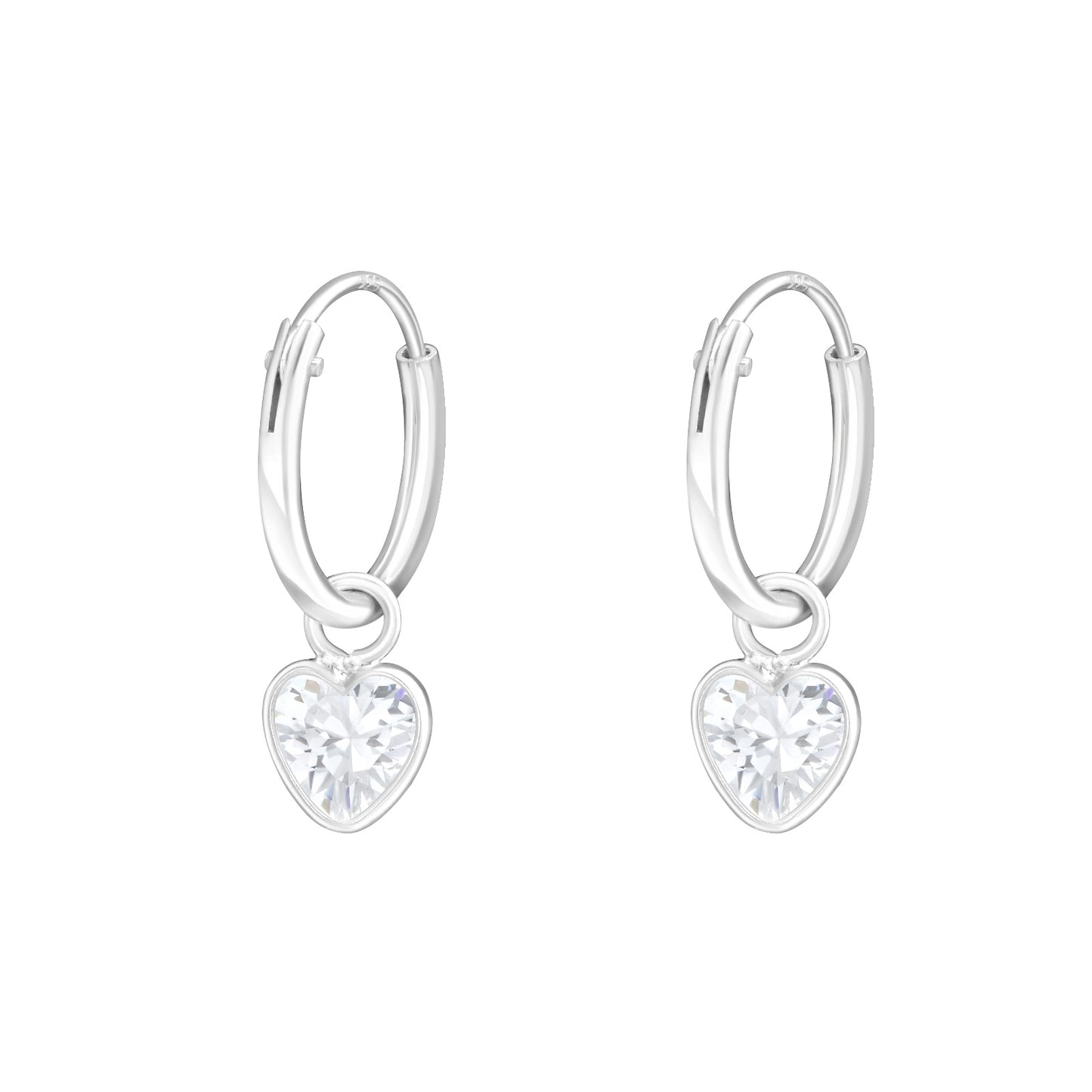 Sterling Silver Clear See through transparent Heart Shaped Hoop Earrings