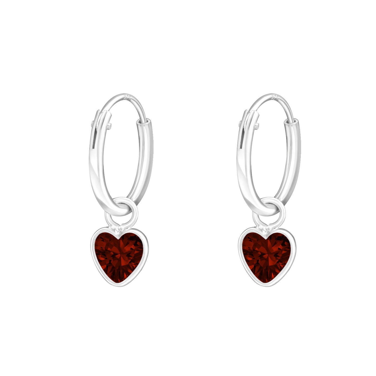 Sterling Silver Red Heart Shaped Hoop Earrings