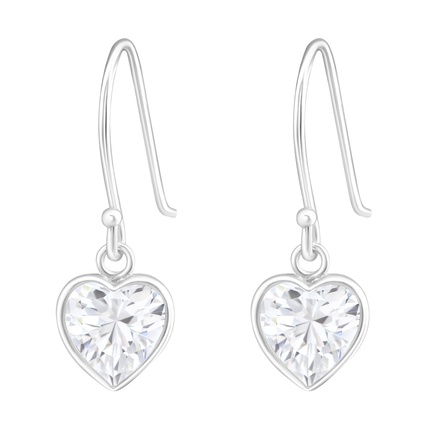 Heart Drop Earrings - Cubic Zirconia Crystals
