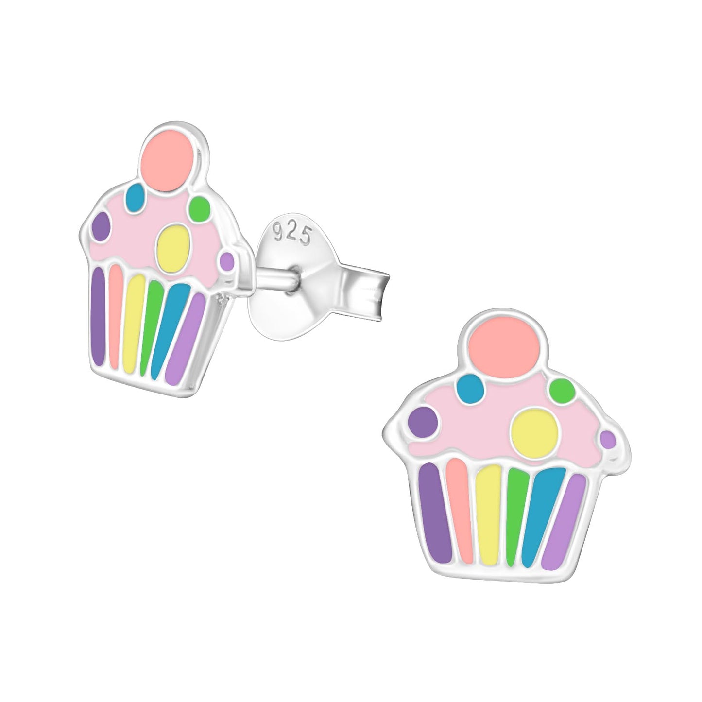 Kid's Colourful Cupcake Studs - Sterling Silver Earrings