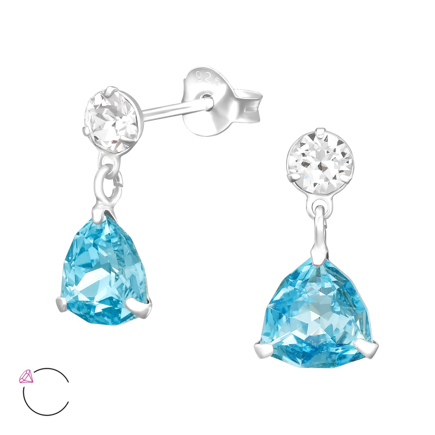 BLUE HANGING EARRINGS - Genuine European Crystals & Sterling Silver