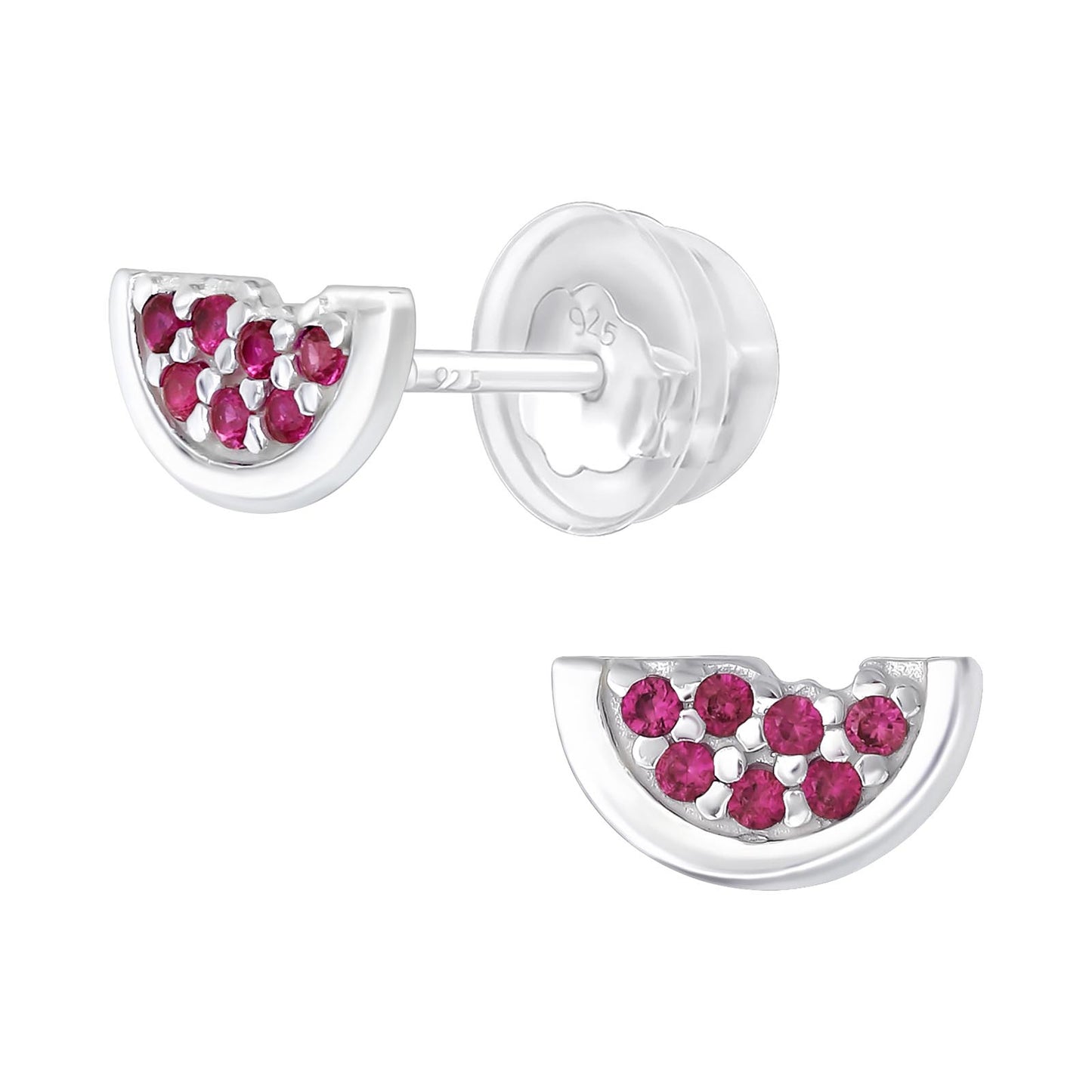 Premium Kid's Watermelon Ear Studs - Silver Plated on Sterling Silver (Water Melon)