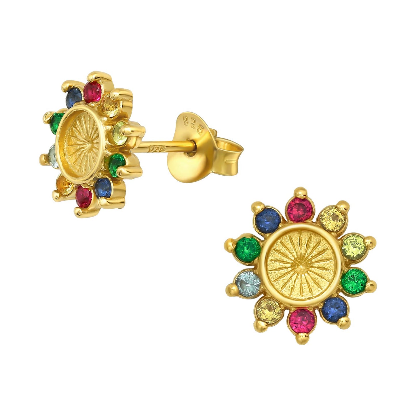 Gold Plated Flower Studs - Gold Sterling Silver Earrings