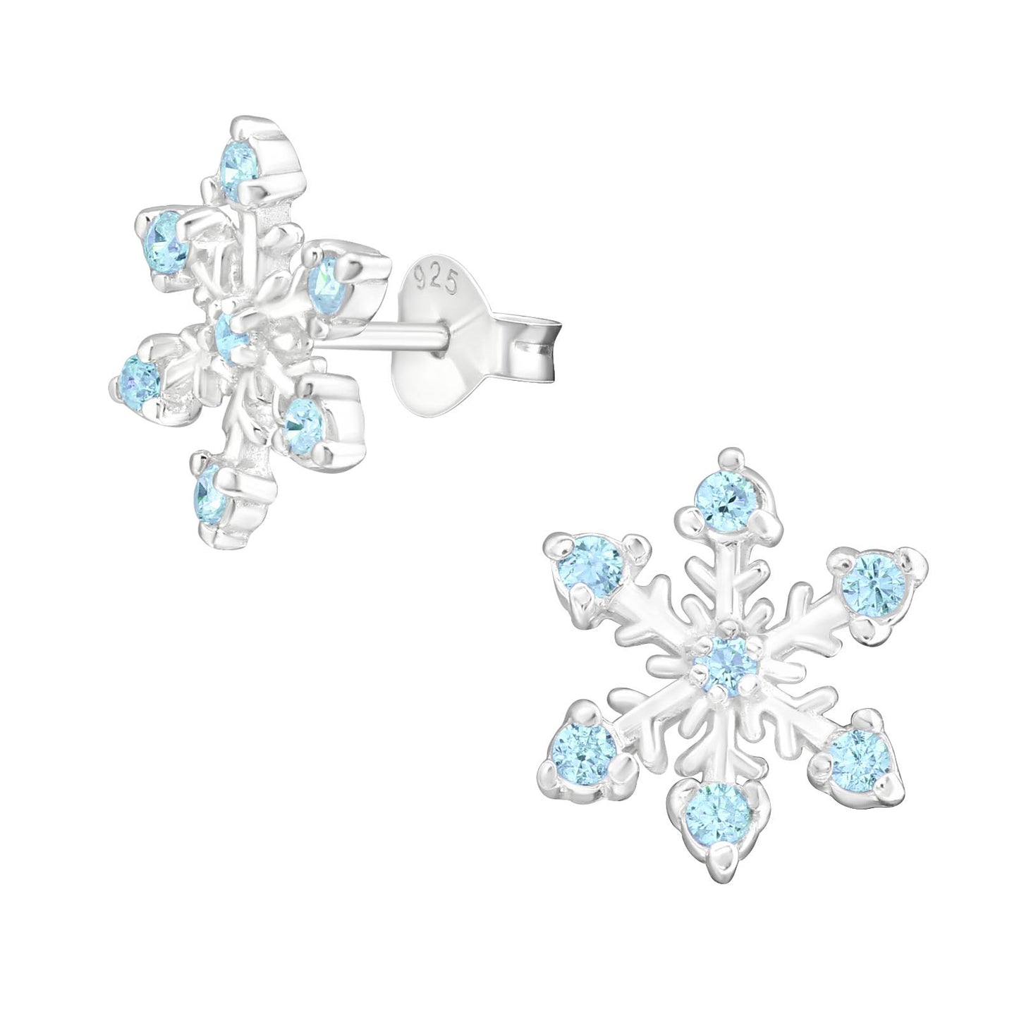 BLUE FROSTED SNOWFLAKE STUDS - 925 Sterling Silver Earrings (Cubic Zirconia)