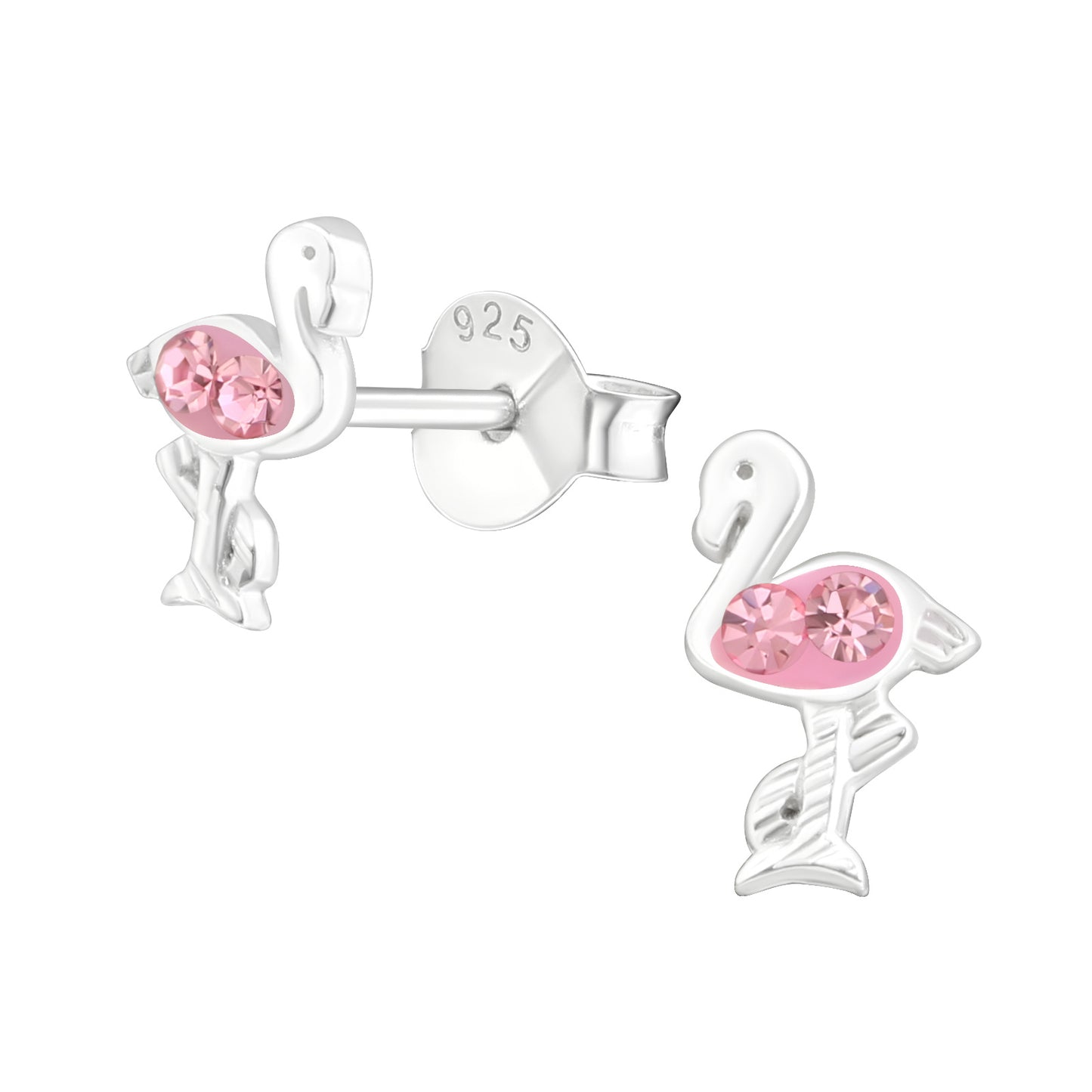 PINK FLAMINGO STUDS - Shiny Sparkling Kid's Sterling Silver Earrings