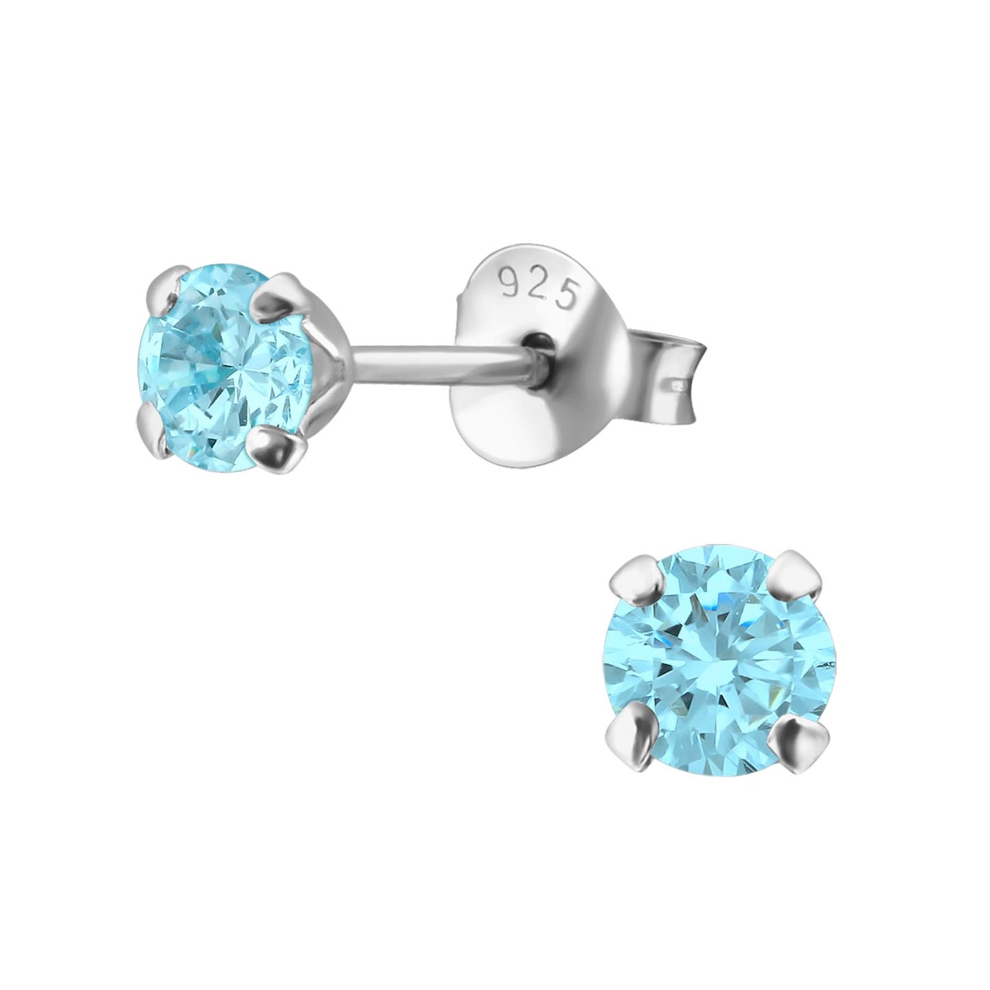 Rhodium Plated 4mm Cubic Zirconia Studs (pink, blue, purple, clear)