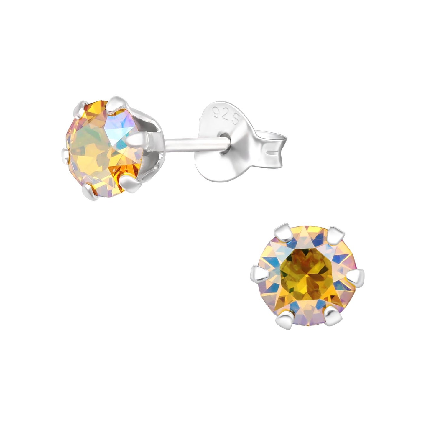5MM CRYSTAL STUDS EARRINGS - Sterling Silver (green, blue, pink, yellow)