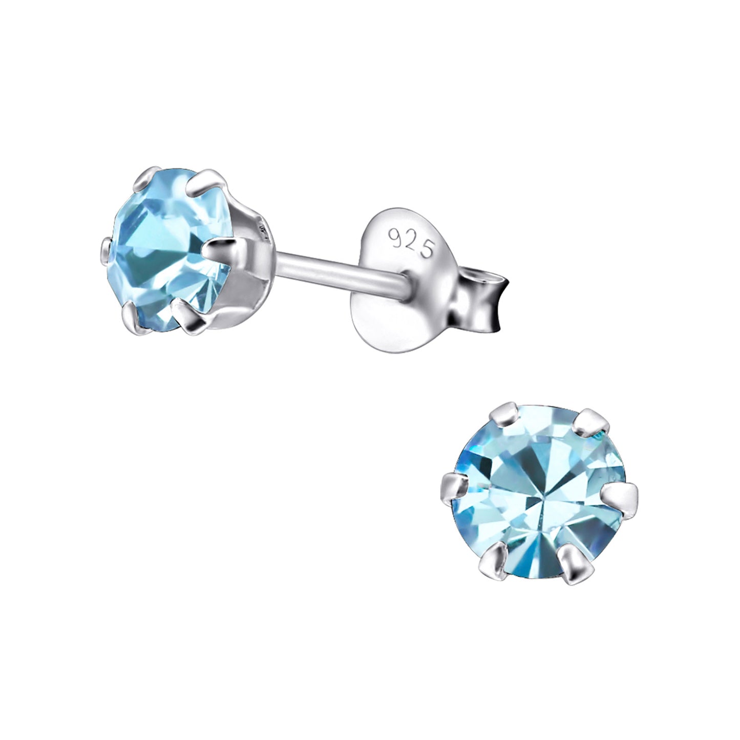 5MM CRYSTAL STUDS EARRINGS - Sterling Silver (green, blue, pink, yellow)