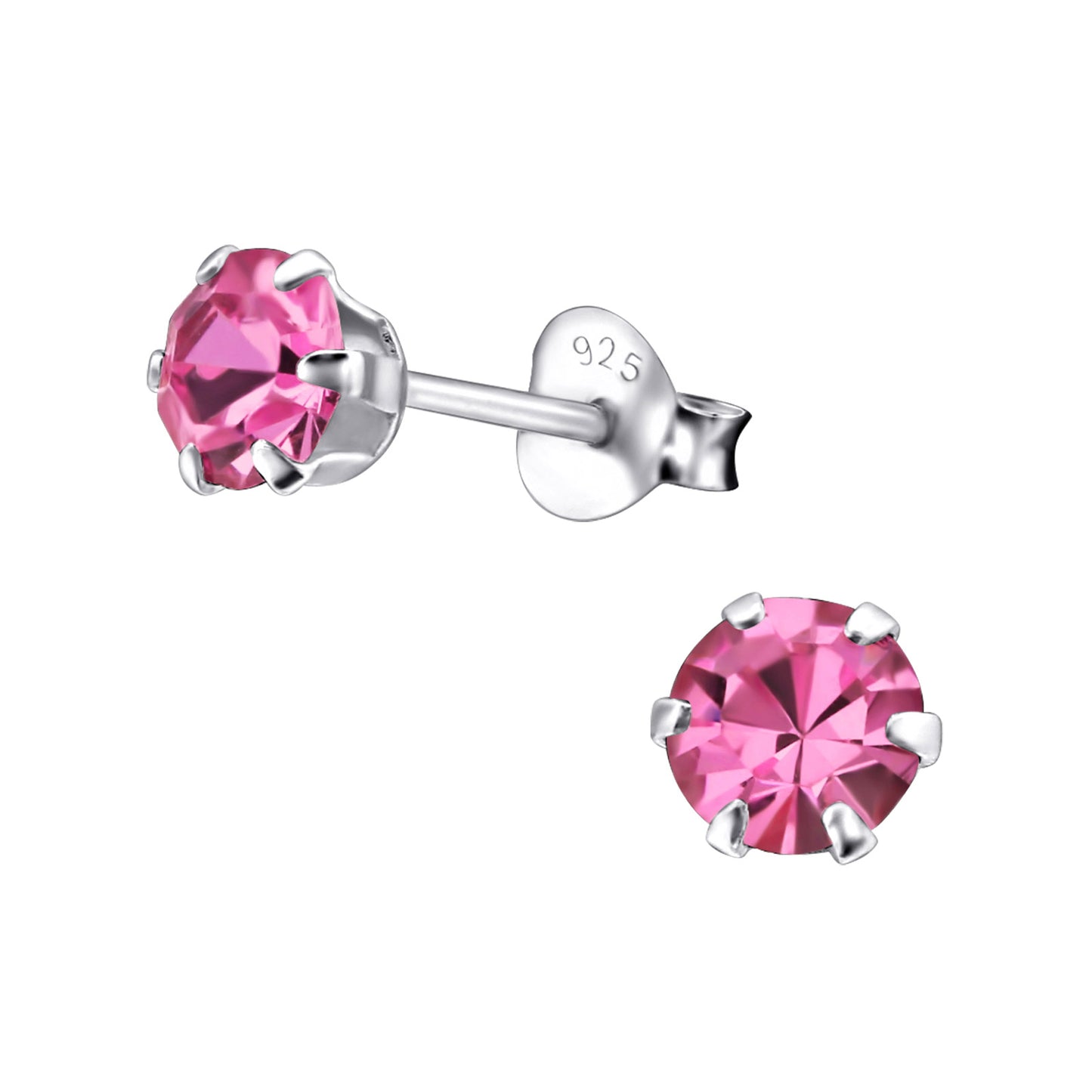 5MM CRYSTAL STUDS EARRINGS - Sterling Silver (green, blue, pink, yellow)