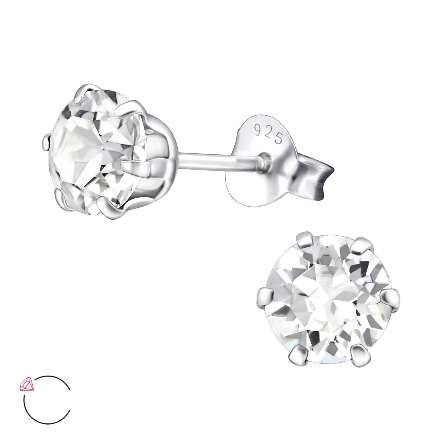 EUROPEAN GLASS CRYSTAL STUDS - Sterling Silver (6mm crystal)