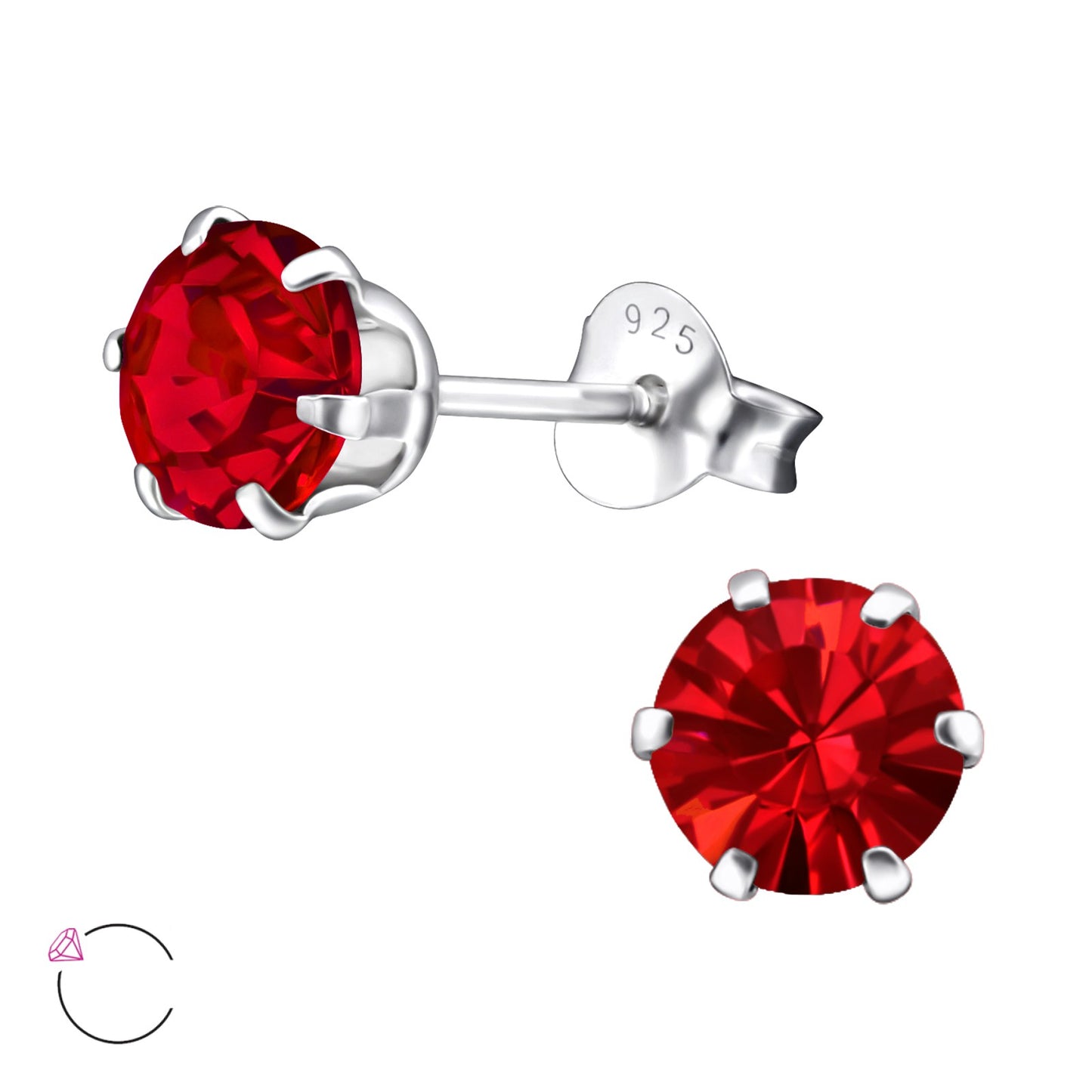 EUROPEAN GLASS CRYSTAL STUDS - Sterling Silver (6mm crystal)