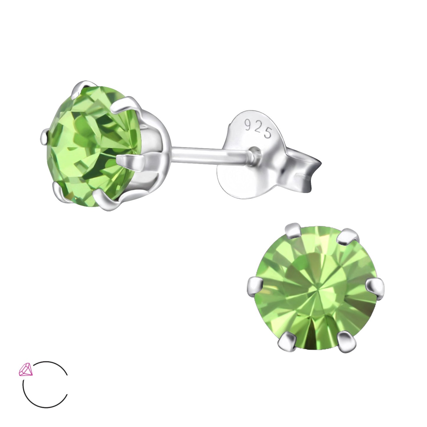 EUROPEAN GLASS CRYSTAL STUDS - Sterling Silver (6mm crystal)
