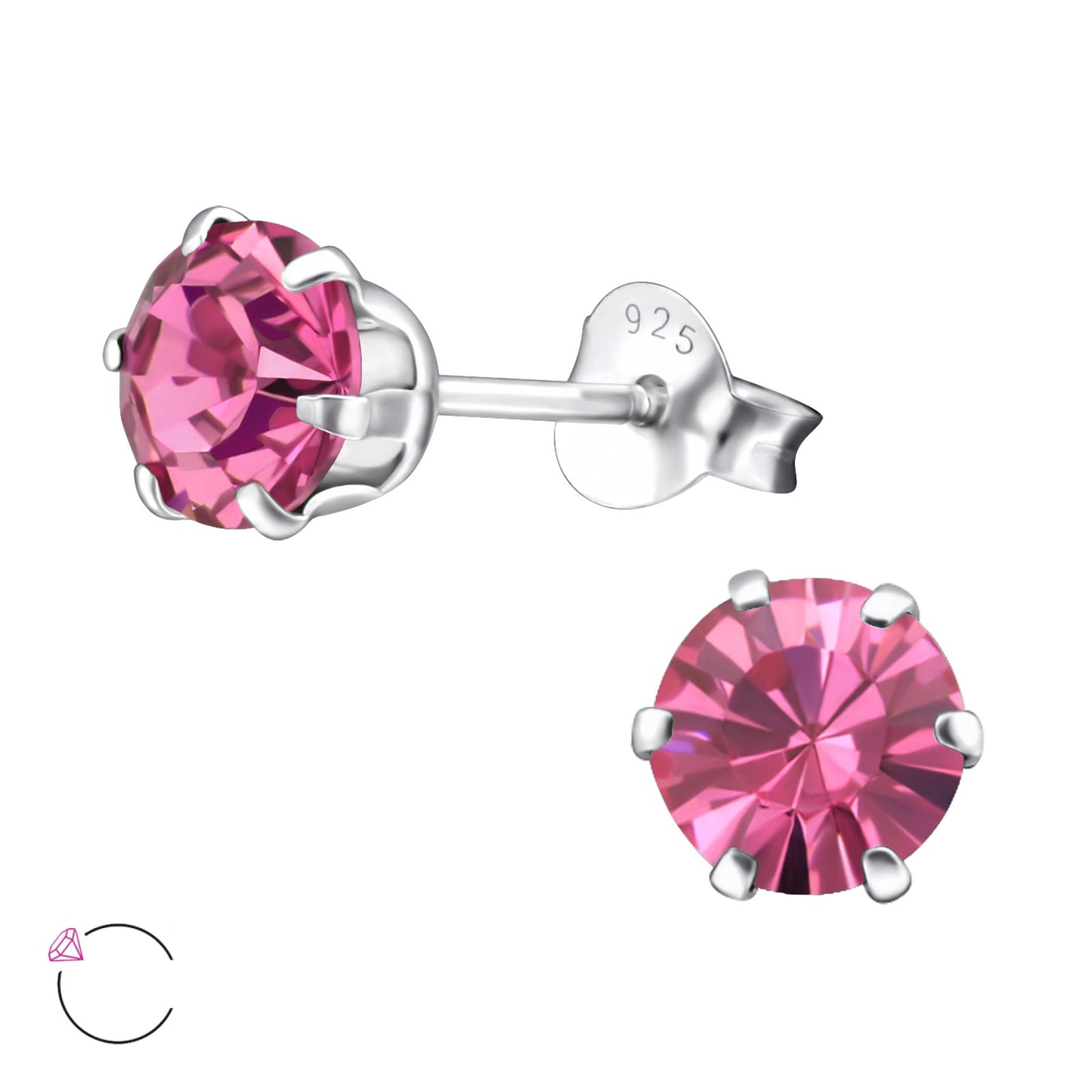 EUROPEAN GLASS CRYSTAL STUDS - Sterling Silver (6mm crystal)