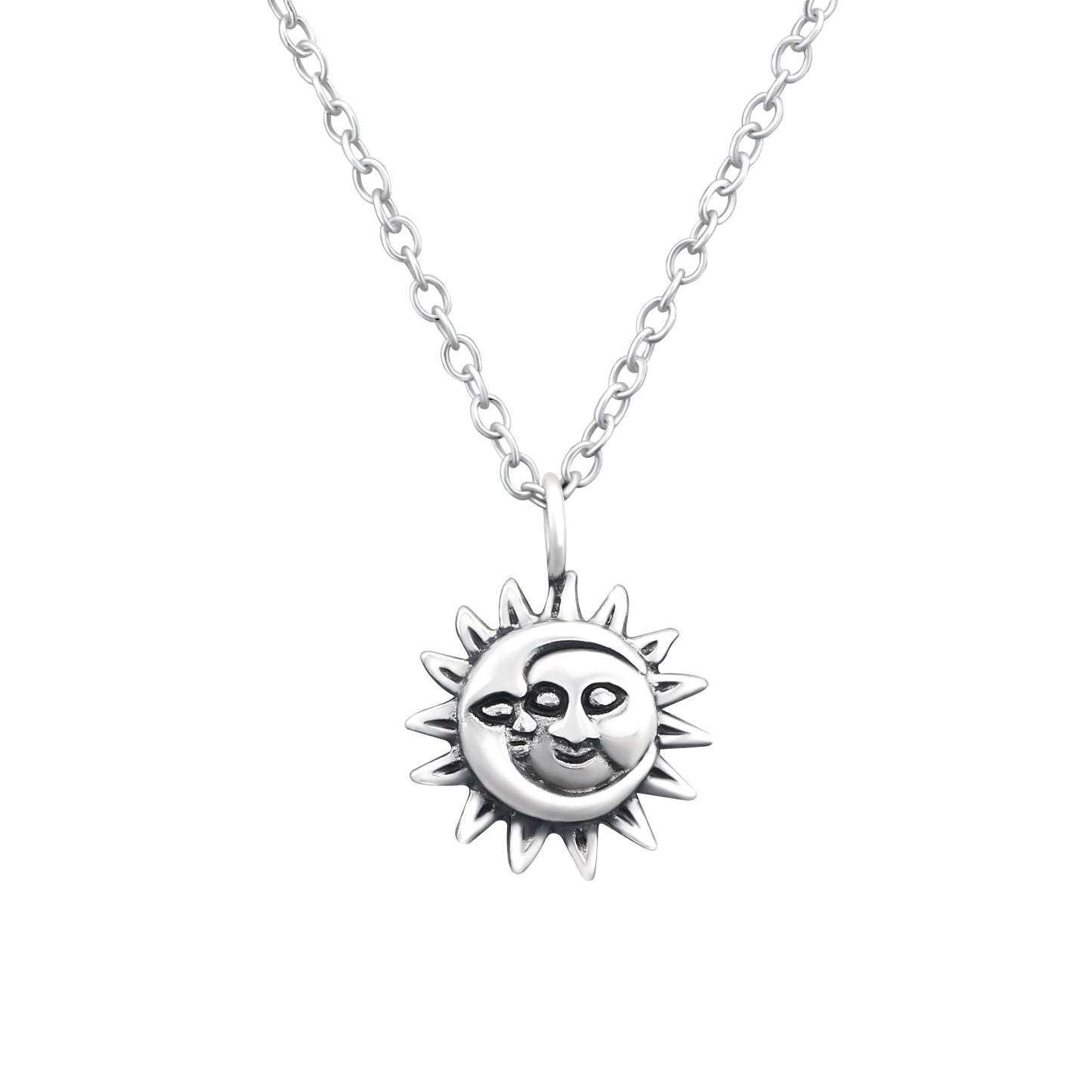 MOON SUN FACE NECKLACE - Silver Plated over Oxidised Sterling Silver