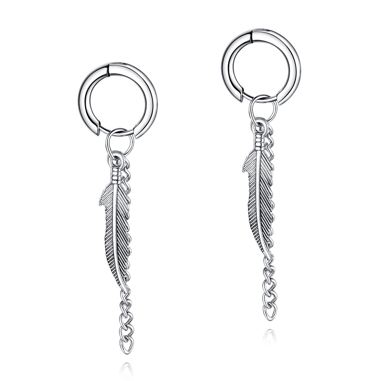DANGLE FEATHER EARRINGS - Men's Stainless Steel Hoops