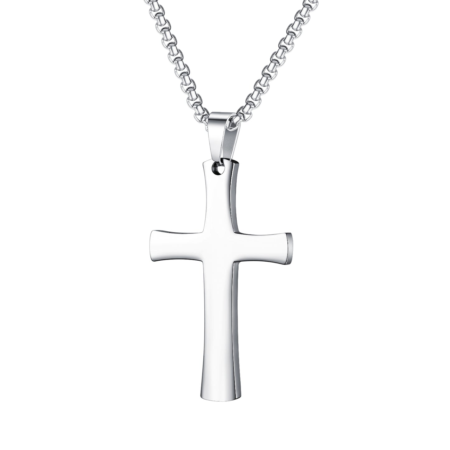 STAINLESS STEEL CROSS NECKLACE : Silver Christian Cross