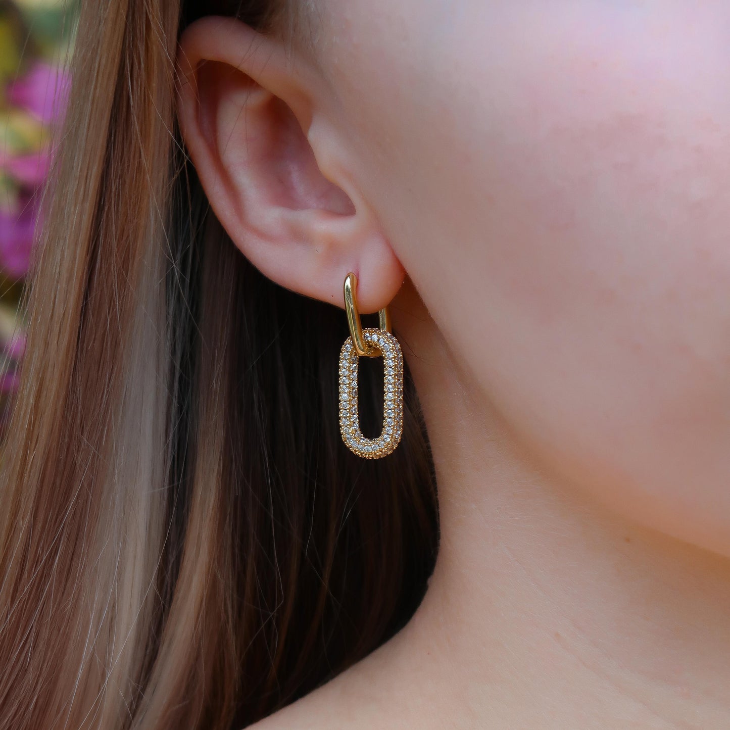 "GEM GEO EARRINGS" - White Sparkle Crystal Geometric Hoops (Gold)