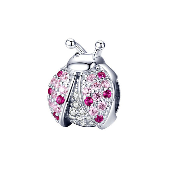 "Pink Pave Ladybug" - 925 Sterling Silver Crystal Charm for Bracelet