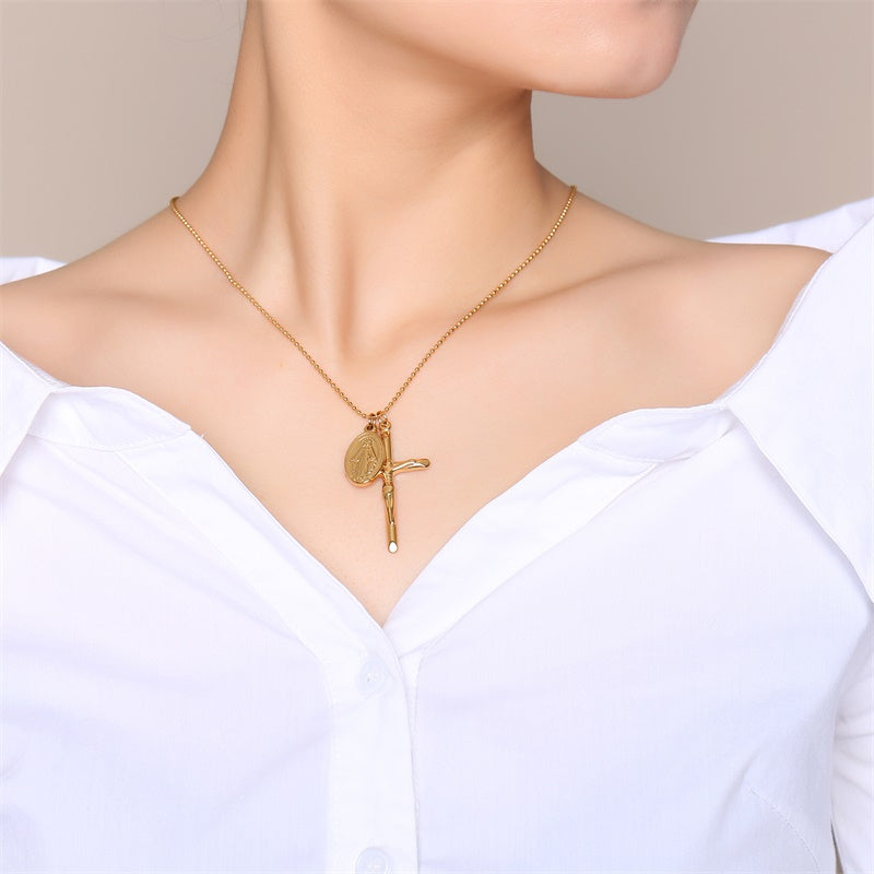 JESUS & MARY GOLD NECKLACE: Gold Plated Stainless Steel