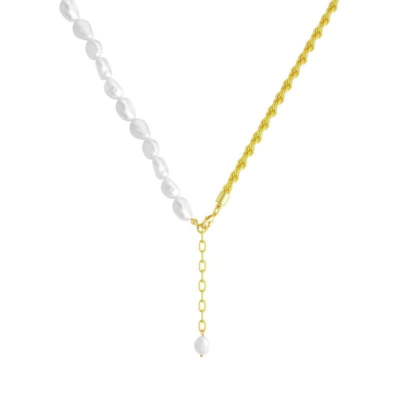 Pearl Gold Rope Chain Necklace (45cm) - Synthetic Pearls on Gold Plated Brass