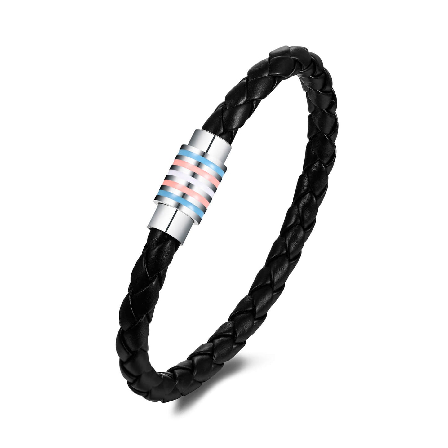 LGBTQ+ Trans Flag Bracelet (black braided leather)