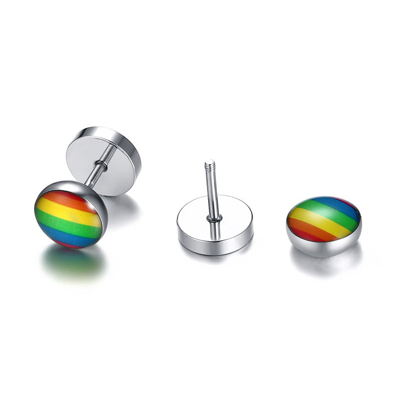 RAINBOW PRIDE STUDS - Stainless Steel Earrings (silver)