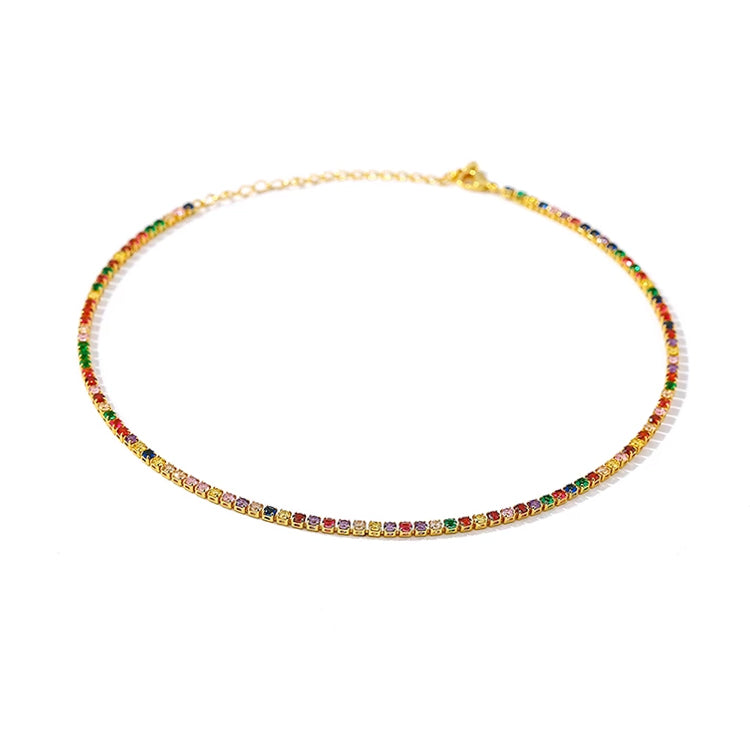 Colourful Rhinestone Crystal Necklace: Short Gold Necklace (Multi Colour)