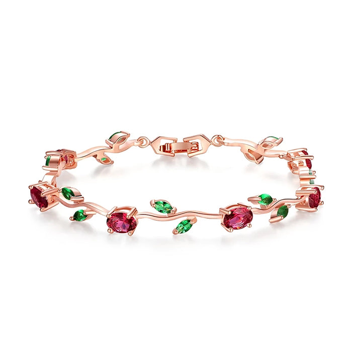 "GODDESS" Floral Green Leaf Bracelet (19cm) - Rose Gold Plated Copper