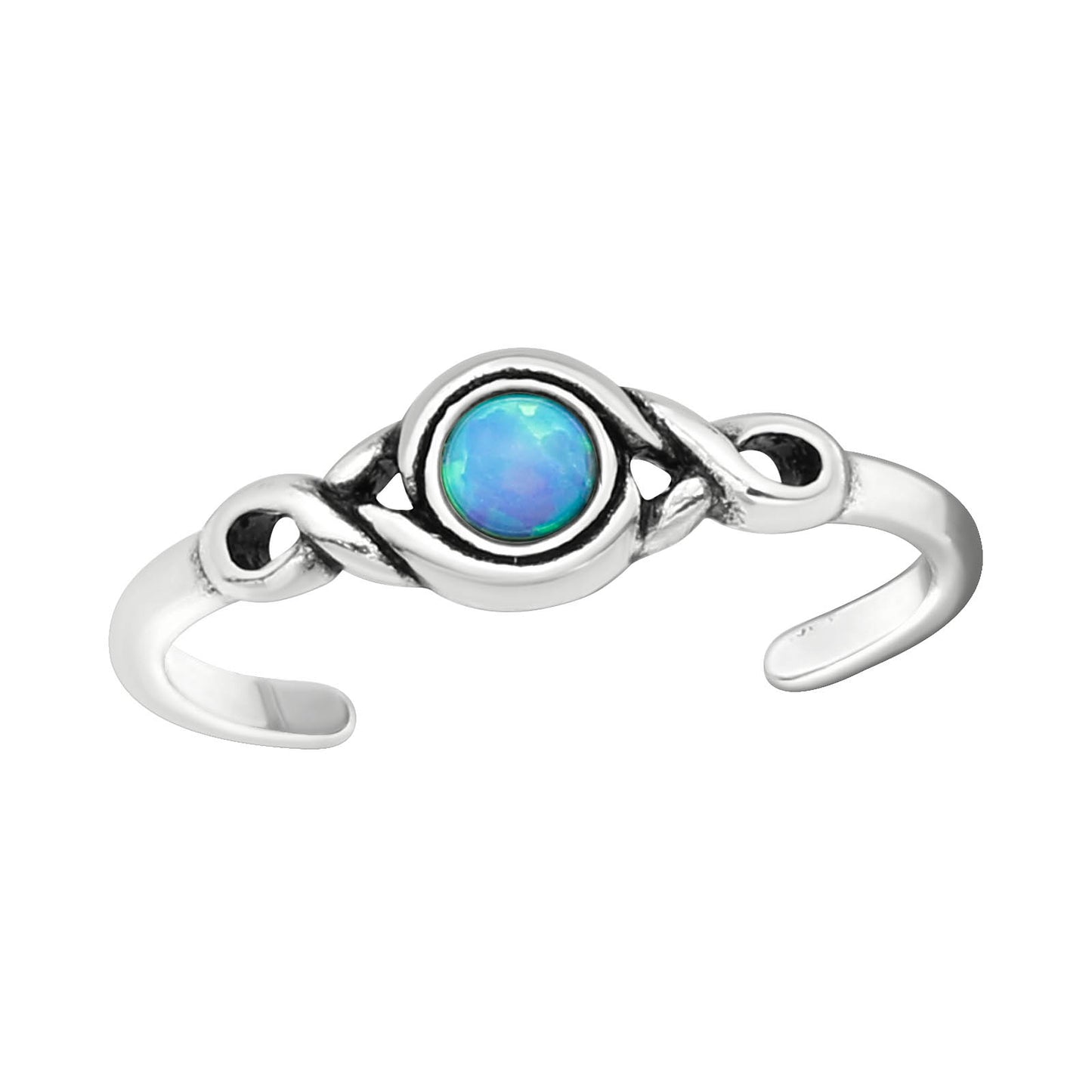 Adjustable Opal Toe Ring - Made from Oxidised Sterling Silver (imitation opal)