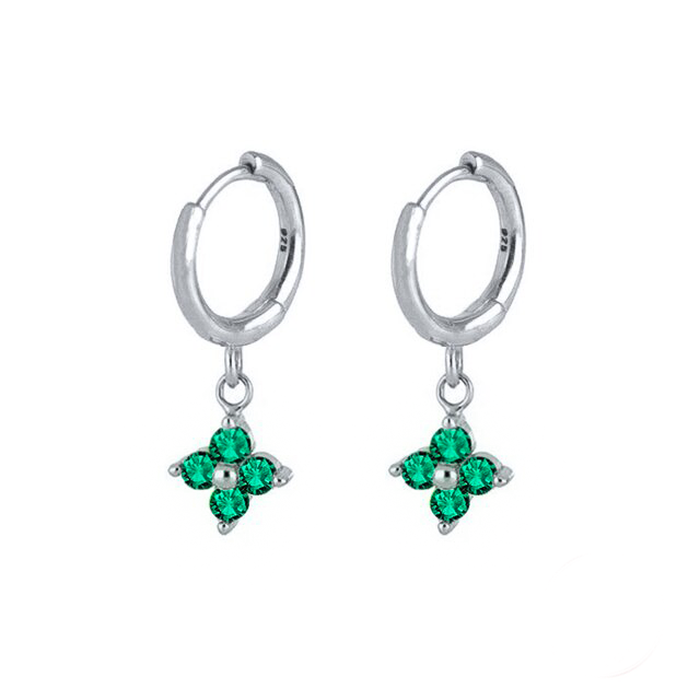 GREEN SPARKLE - Silver Huggie Hoop Earrings (sterling silver)