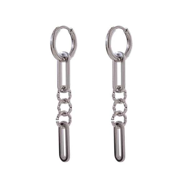 Chain Link Hoops - SILVER Geometric Hang Drop Earrings (Waterproof)