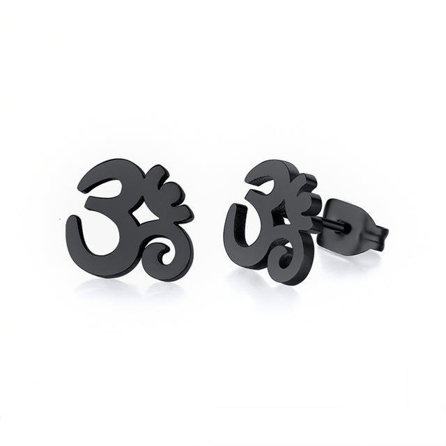 Om Stud Earrings, Stainless Steel Earrings - Gold, Black, Silver