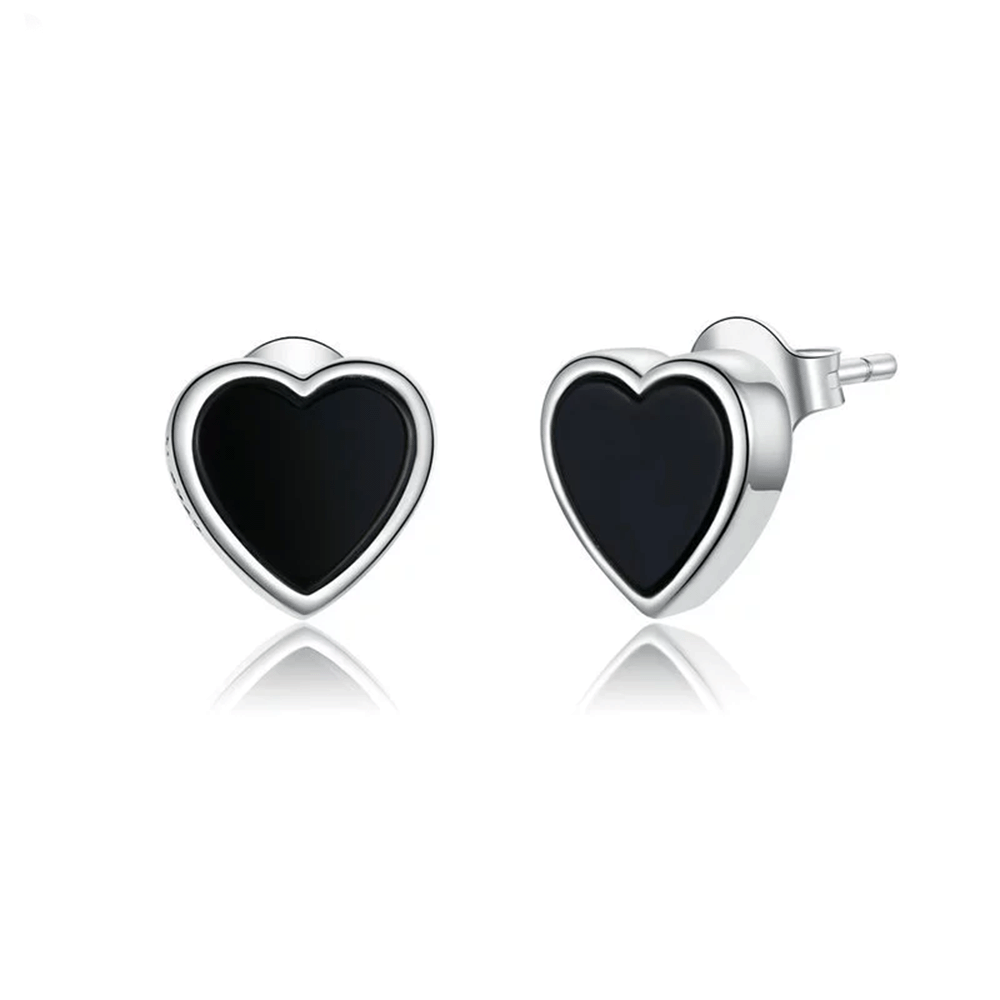 Women's Girls Children's BLACK HEART Stud Earrings