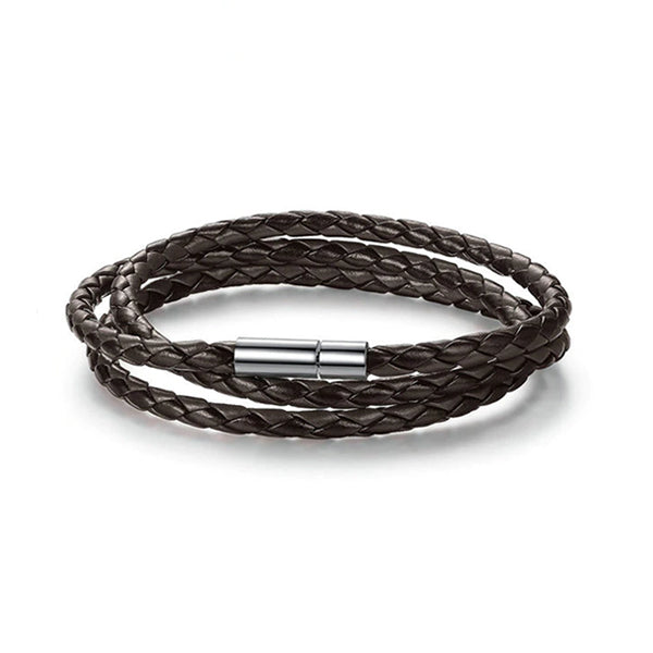 Braided Wrist Band Bracelet - Black & Brown Faux Leather