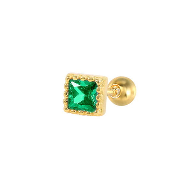 SINGLE GREEN SCREW BACK (single earring) - Gold Plated Sterling Silver Studs