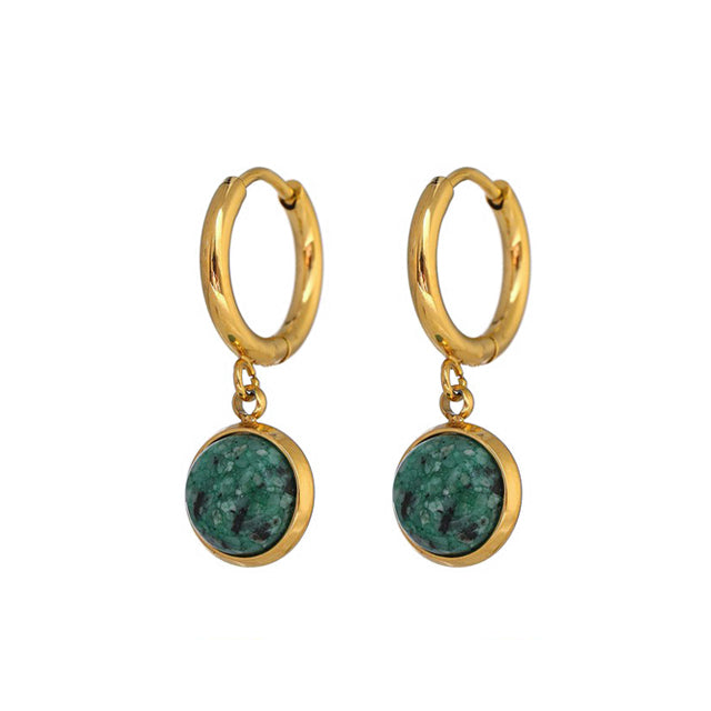 "GREEN MARBLE" - Drop Earrings in Gold (Stainless Steel)