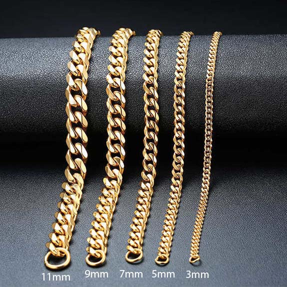 Gold Curb Chain Cuban Link Bracelet for Men, Women, Unisex