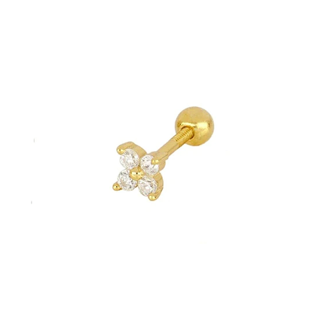 Mini Four Sparkle - Single Gold 5mm Screw Back Stud (sterling silver)