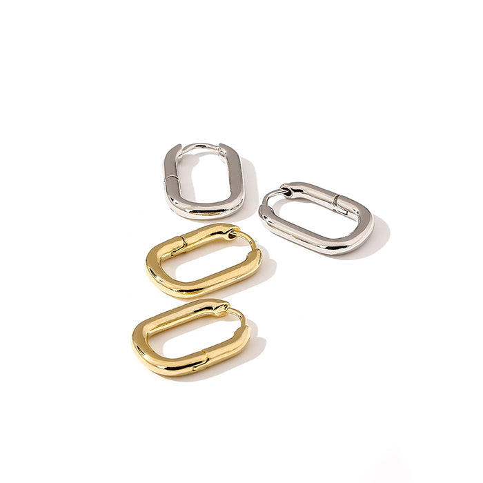 "O SHAPE GLEAM" - Gold or Silver Rectangle Hoop Earrings (Copper)