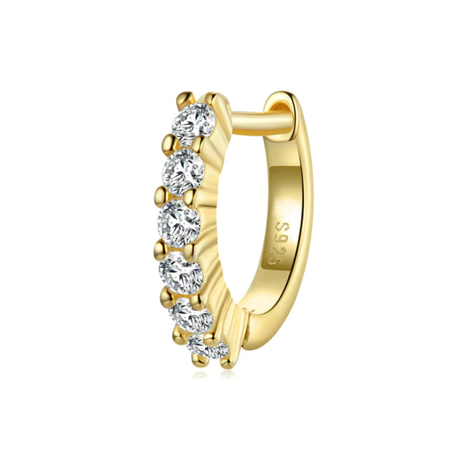 GOLD White Crystal Huggie (SINGLE EARRING)  - Made from Sterling Silver