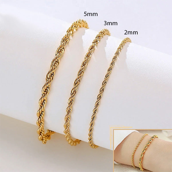 Antique Deep Gold Twist Bracelet (2mm, 3mm, 4mm, 5mm) - Stainless Steel